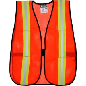 MCR Safety V201R Orange Safety Vest, 2" Reflective Strips, Polyester, Side Straps, One Size